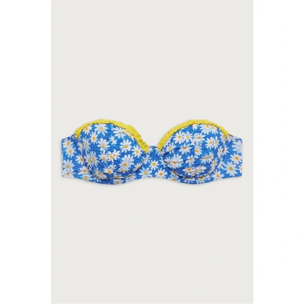 Frankies Bikinis Sweetwater Bikini Top in Blue Daisy Medium New Womens